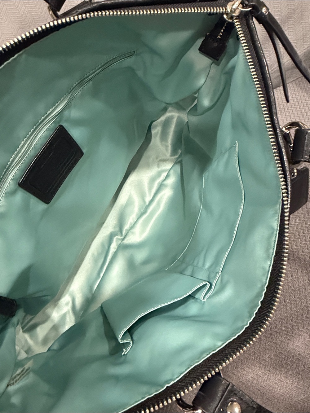 Coach Black Tote with Mint Green Interior
